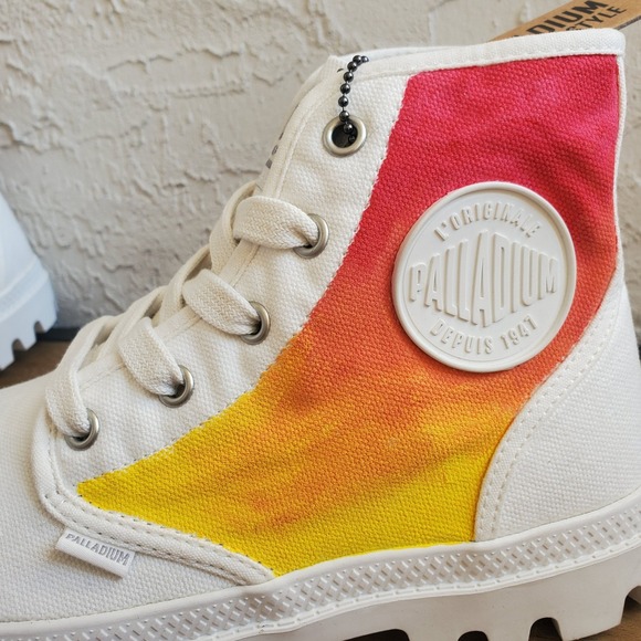 Palladium Pampa Hi Boots Womens 7 White Custom Sunset Ombre Canvas Combat Unique - Picture 8 of 12